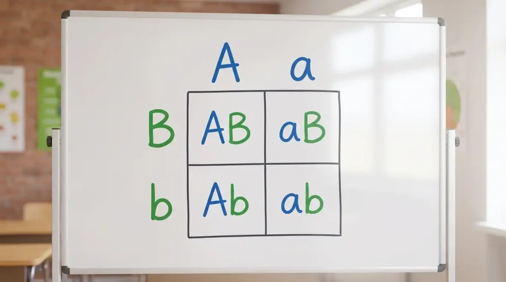 Punnett square examples showing genetic cross grid for inheritance patterns
